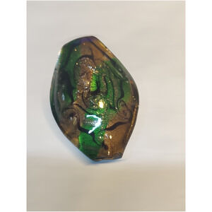 Blown art glass green and black with copper and gold glittery swirl Pendent